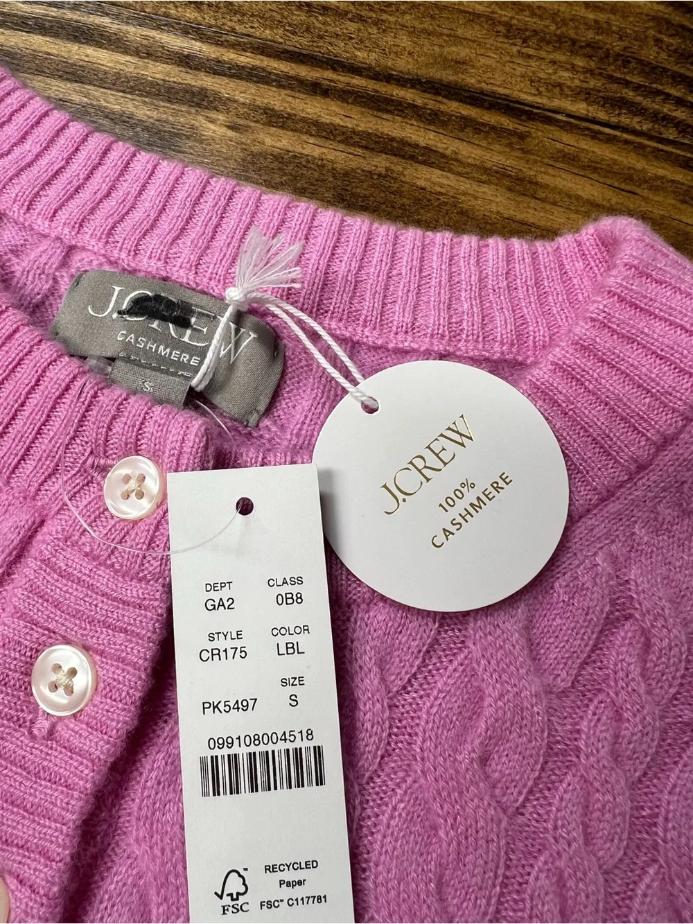 J. Crew Perfect cashmere cable-knit cardigan in Pink Size Small NWT